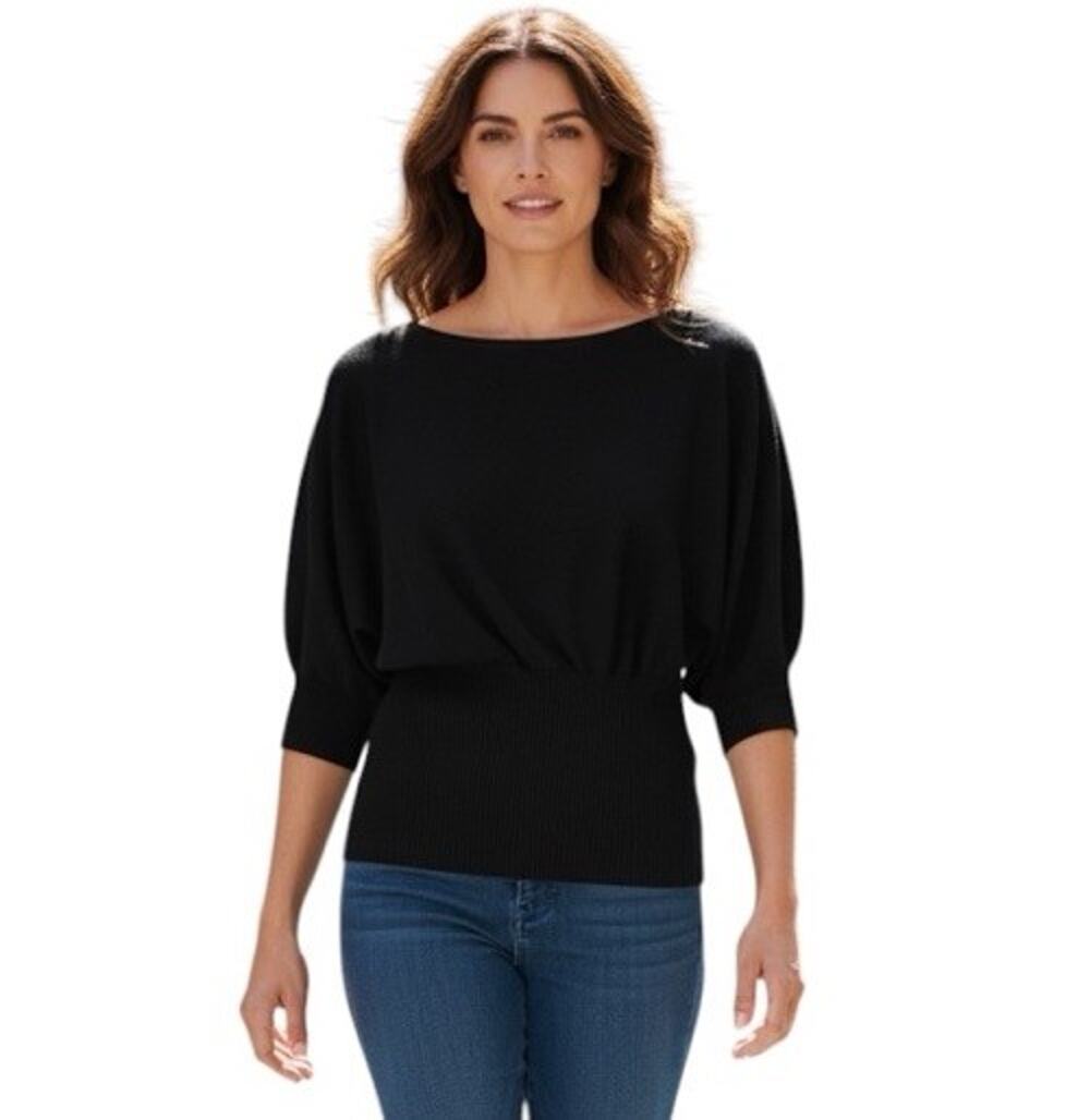 Cable & Gauge Women’s Top Jet Black Batwing Dolman Sleeved Sweater Size Medium